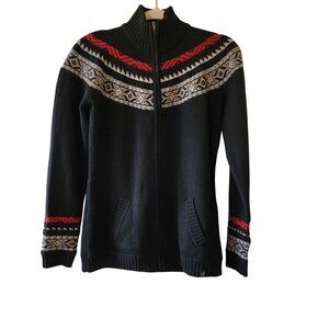 Neve Women's Nordic Wool Blend Full-Zip Sweater Jacket L Black Red Gray Pattern